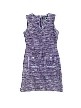 Karl Lagerfeld Purple Tweed Preppy Quiet Luxury Shift Dress Size 4